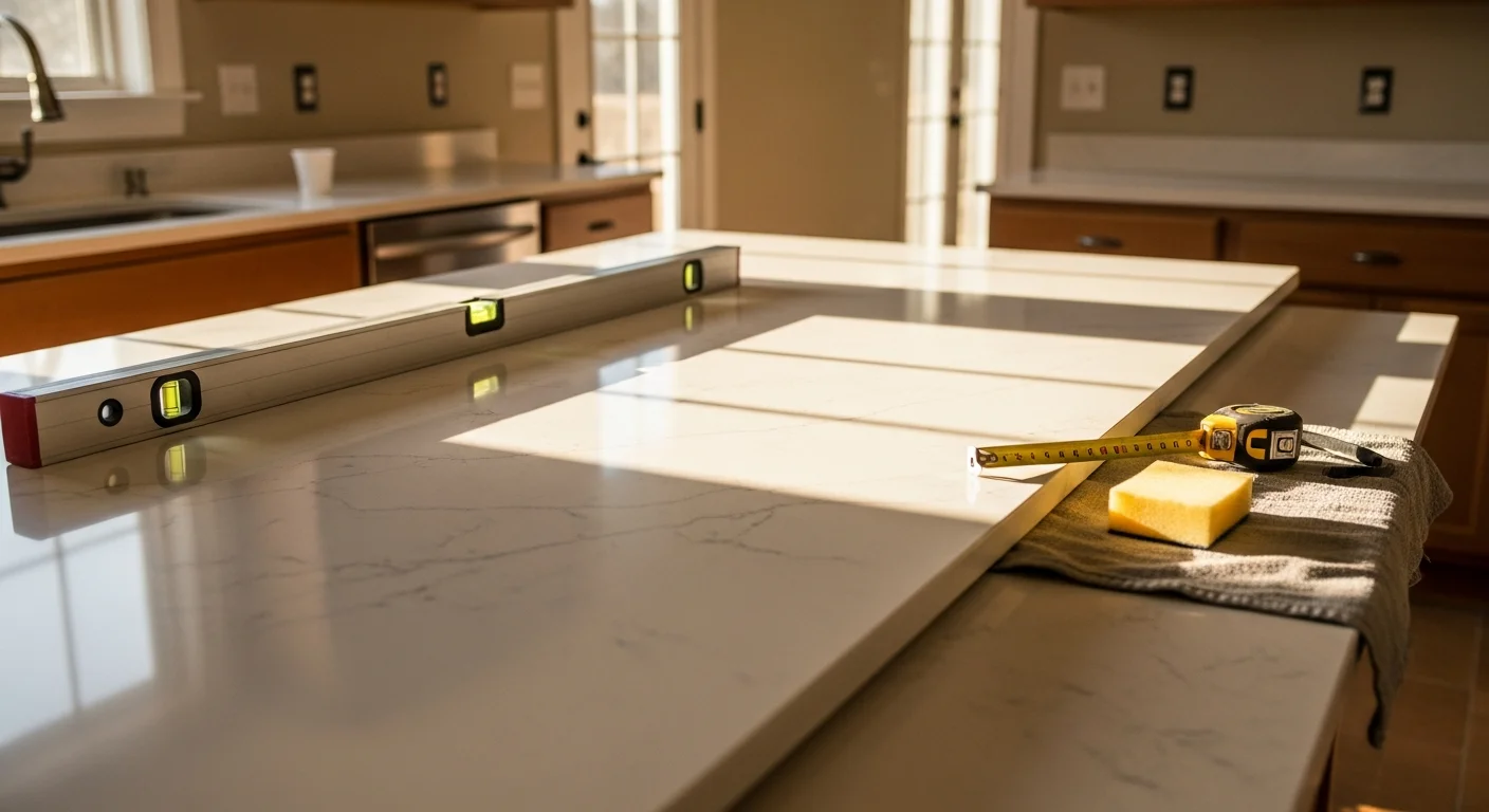 Installed kitchen countertop with new cabinets