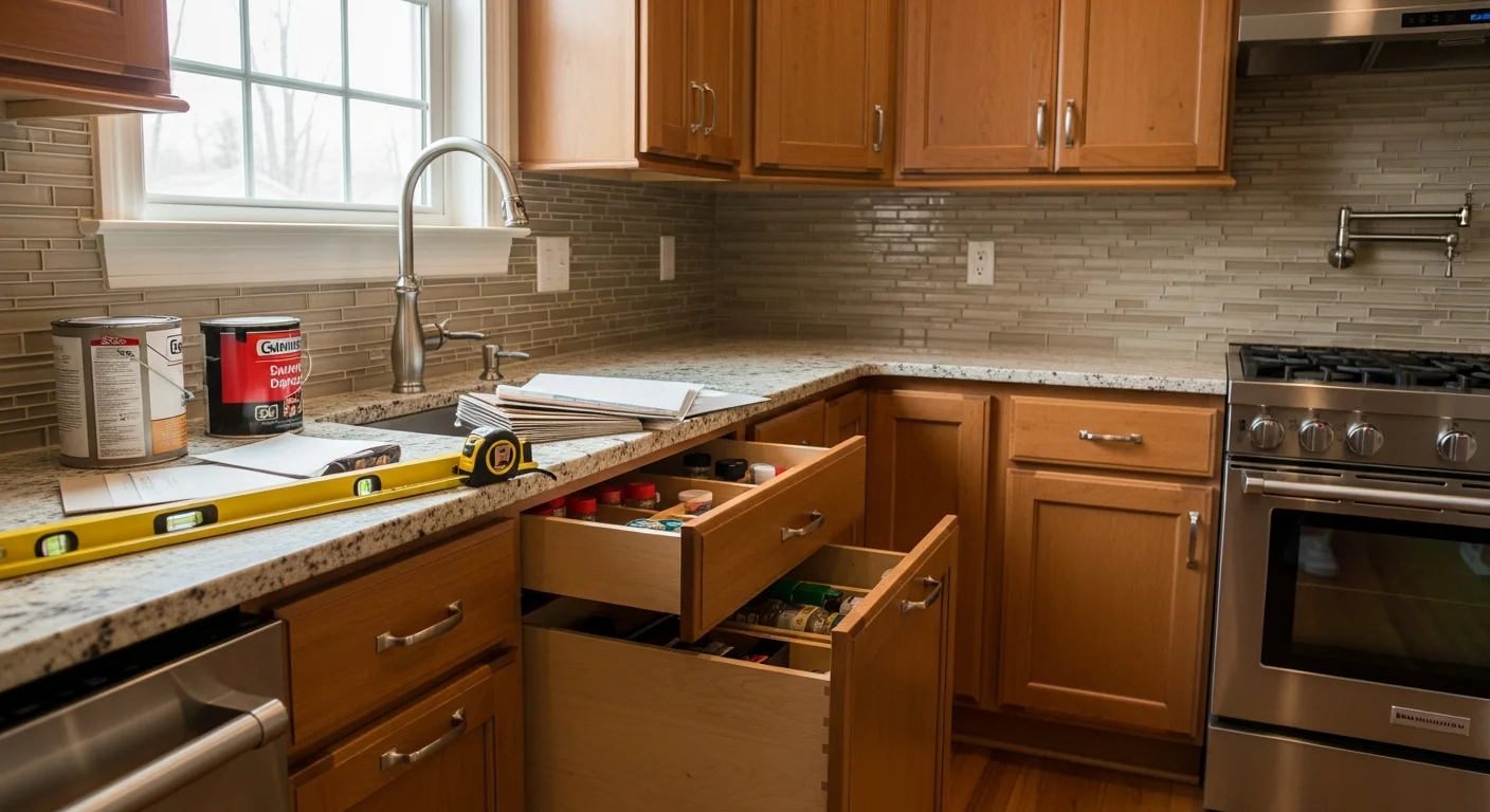 Remodeled kitchen with new cabinets and hardware